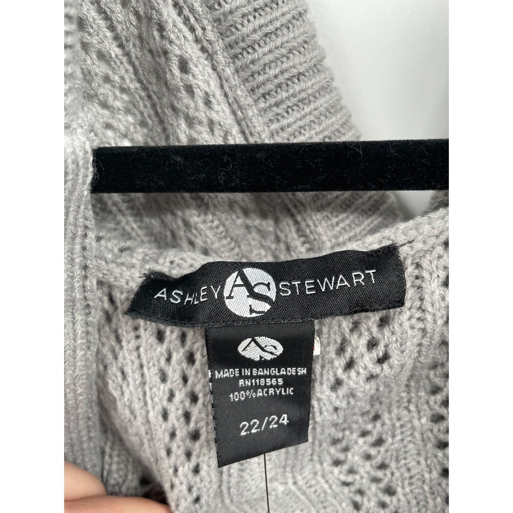 Ashley Stewart Cardigan Women's 22/24 Alloy Cable Knit Full Zip Hooded Cozy NWT - Picture 10 of 12